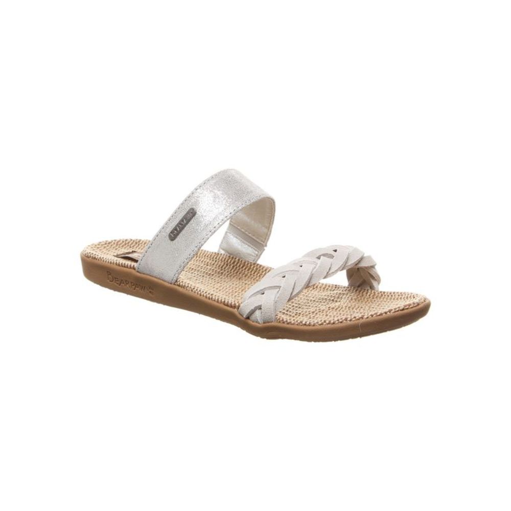 BEAR PAW Womens Silver Jute Insole Logo Ash Round Toe Slip On Slide Sandals 7